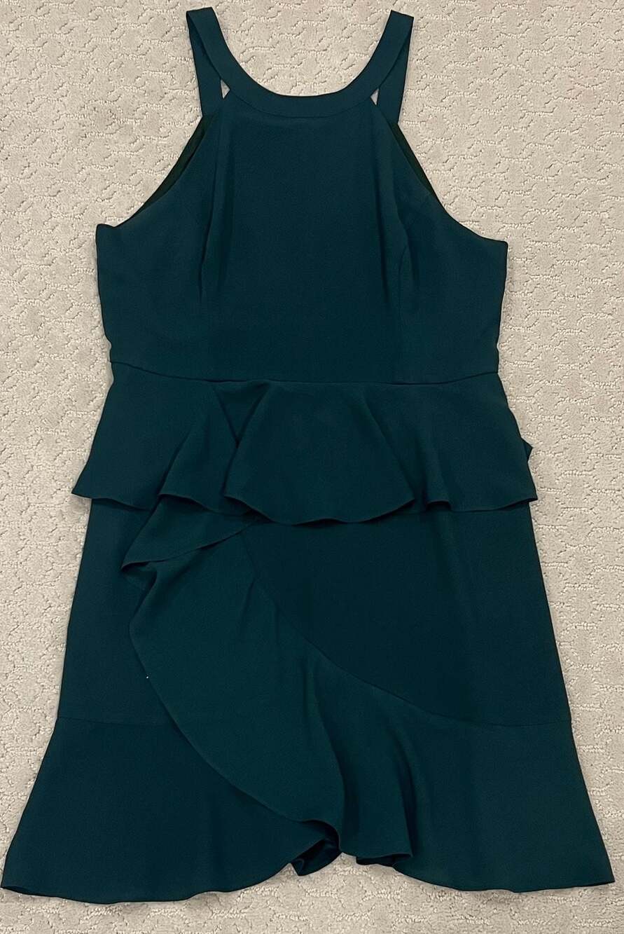 En Crème Forest Green Tiered Ruffle Sleeveless Mini Dress Size L